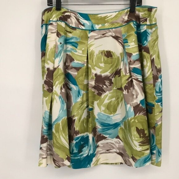 Talbots Skirt Size 10 womens blue green pleated Floral 100% Silk - Picture 6 of 8